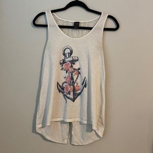 Cold crush anchored white tee size small with an open back.